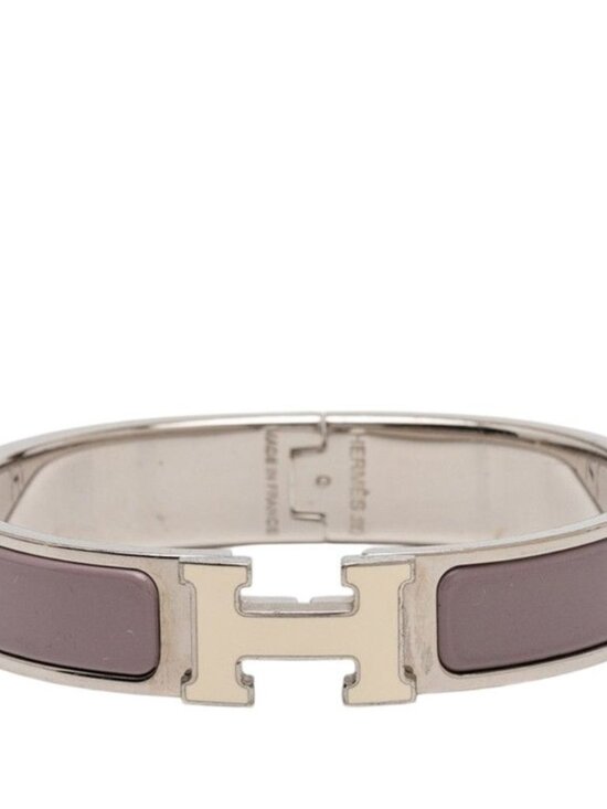 Hermes Click PM Logo Bracelet Silver Purple Metal Enamel  display picture 1